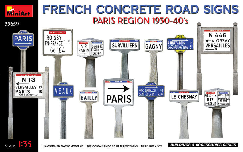 French Concrete Road Signs 1930-40s Paris Region Kit – Miniart 1:35