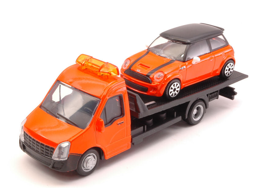 Mini Cooper + Flatbed Transporter 1:43 – Bburago
