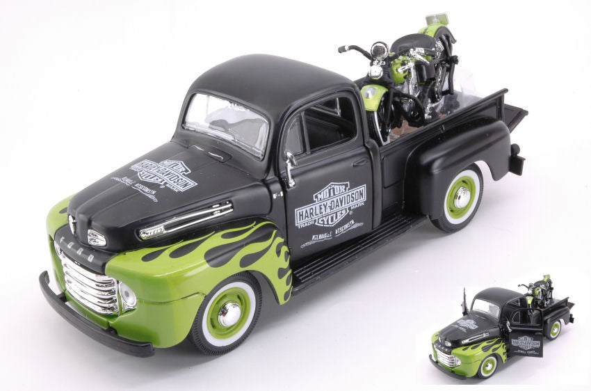 Ford F1 Pick Up 1948 W/harley Davidson Fl Panhead Black/green – Maisto 1:24