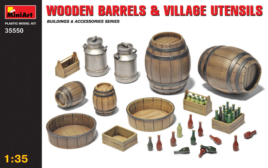 Wooden Barrels & Village Utensils Kit – Miniart 1:35