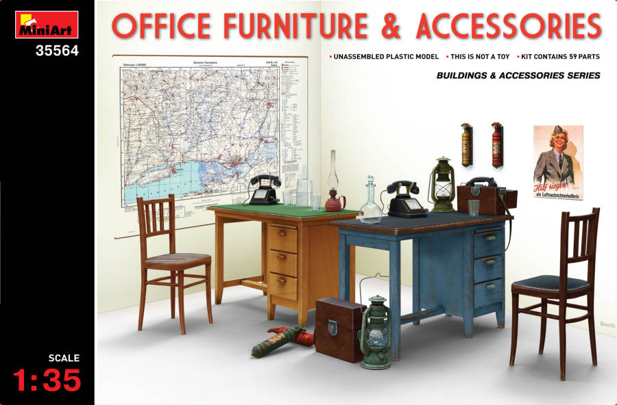 Office Forniture & Accessories Set Kit – Miniart 1:35
