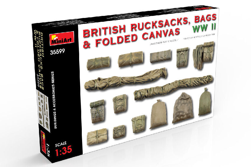 British Rucksacks Bags Folded Canvas WWII Kit – Miniart 1:35
