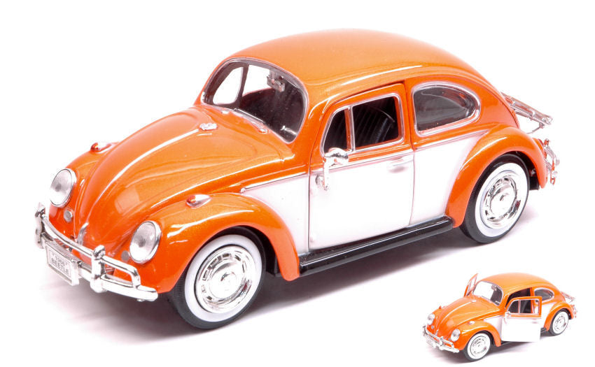 VW Beetle W/luggage Orange Beige – MotorMax 1:24