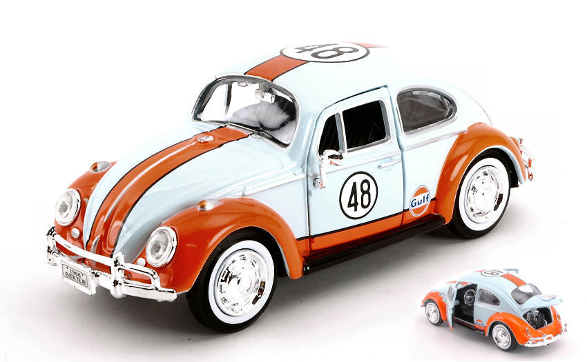 VW Beetle 1966 N.48 "gulf" Light Blue/orange – MotorMax 1:24