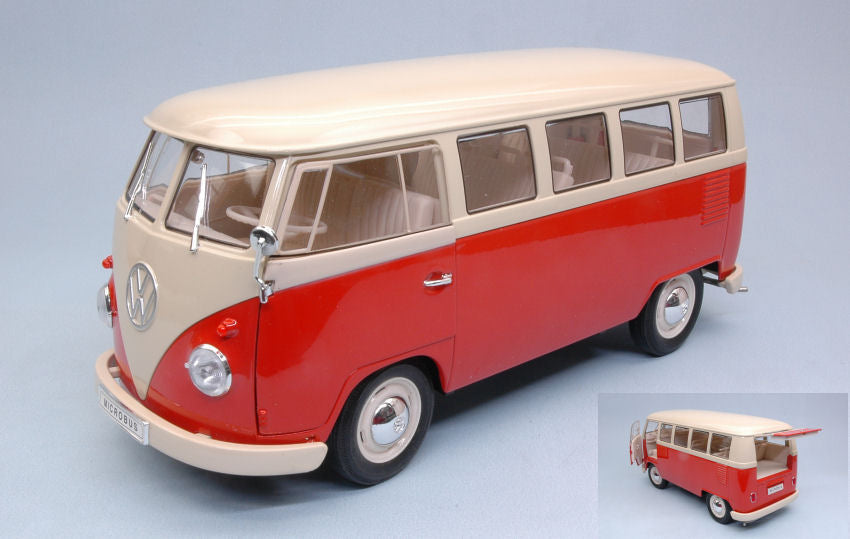 VW T1 Bus Red W/cream Roof – Welly 1:18