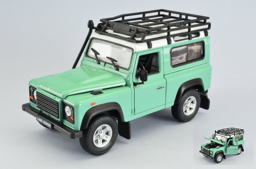 Land Rover Defender Light Green/white W/roof Rack – Welly 1:24