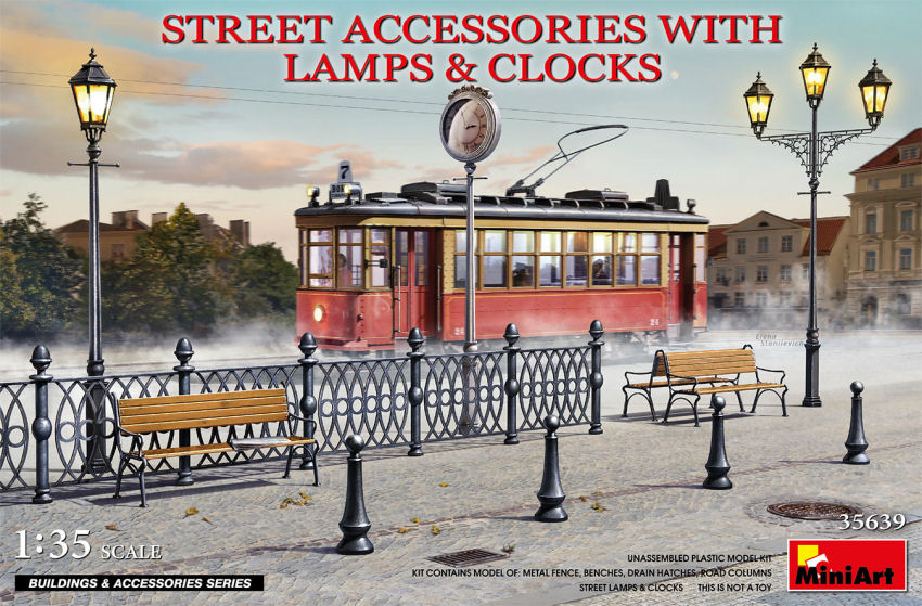 Street Accessories With Lamps & Clocks Kit – Miniart 1:35
