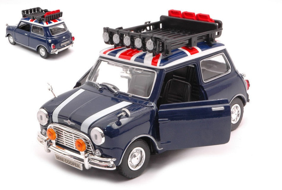 Mini Cooper Classic With Roof Rack Bule/white/red – MotorMax 1:18