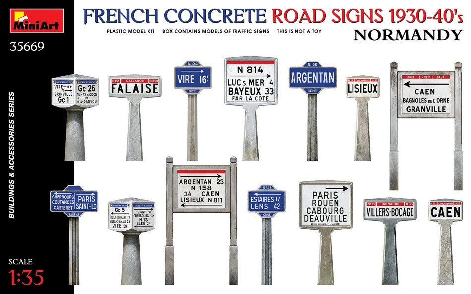 French Concrete Road Signs 1930-40s Normandy Kit – Miniart 1:35