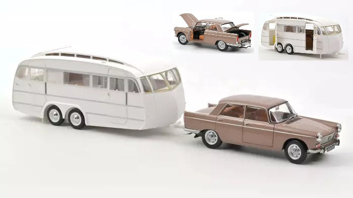Peugeot 404 1965 Brown Metallic With Caravan Henon 1:18 – Norev