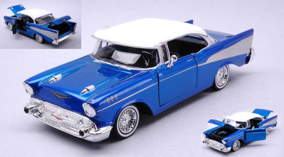 Chevrolet Bel Air "get Low" Series W/visor 1957 Candy Blue/white – MotorMax 1:24