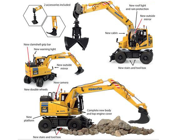 Escavatore Komatsu PW148-11 C/accessori – Universal Hobbies 1:50