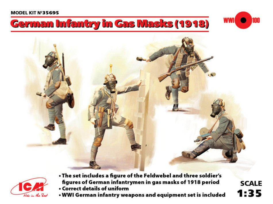 German Infantry In Gas Masks 1918 4 Figures Kit – ICM 1:35