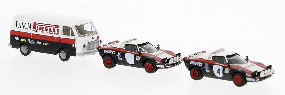 Set Lancia Stratos Hf And Fiat 238 Box Wagon Lancia Rally Team – Brekina 1:87