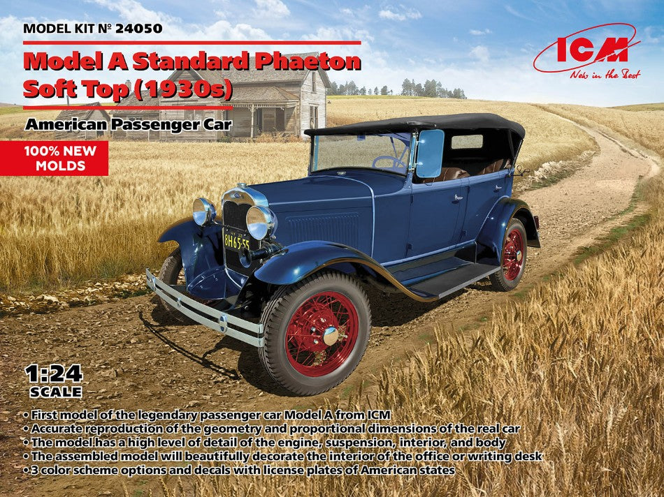 Model A Standard Phaeton Soft Top 1930s American Passenger Car Kit – ICM 1:24