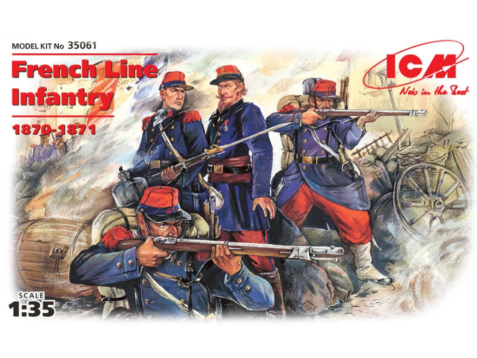 French Line Infantry 1870-1871 4 Figures 1 Officer+ 3 Soldiers Kit – ICM 1:35