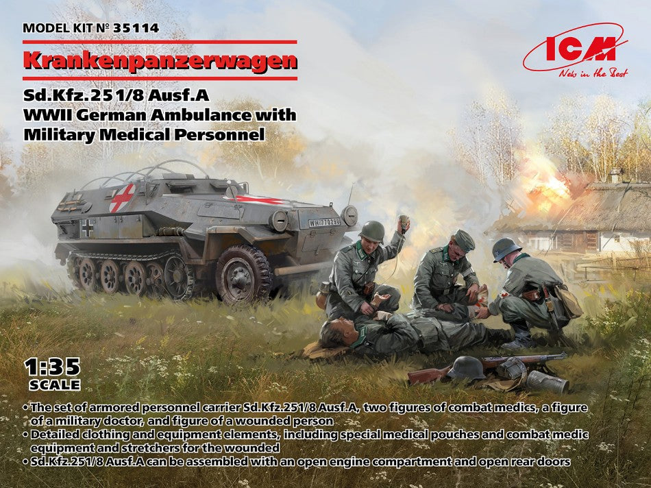 Krankenpanzerwagen Sd.Kfz.251/8 Ausf.a WWII German Ambulance Kit – ICM 1:35
