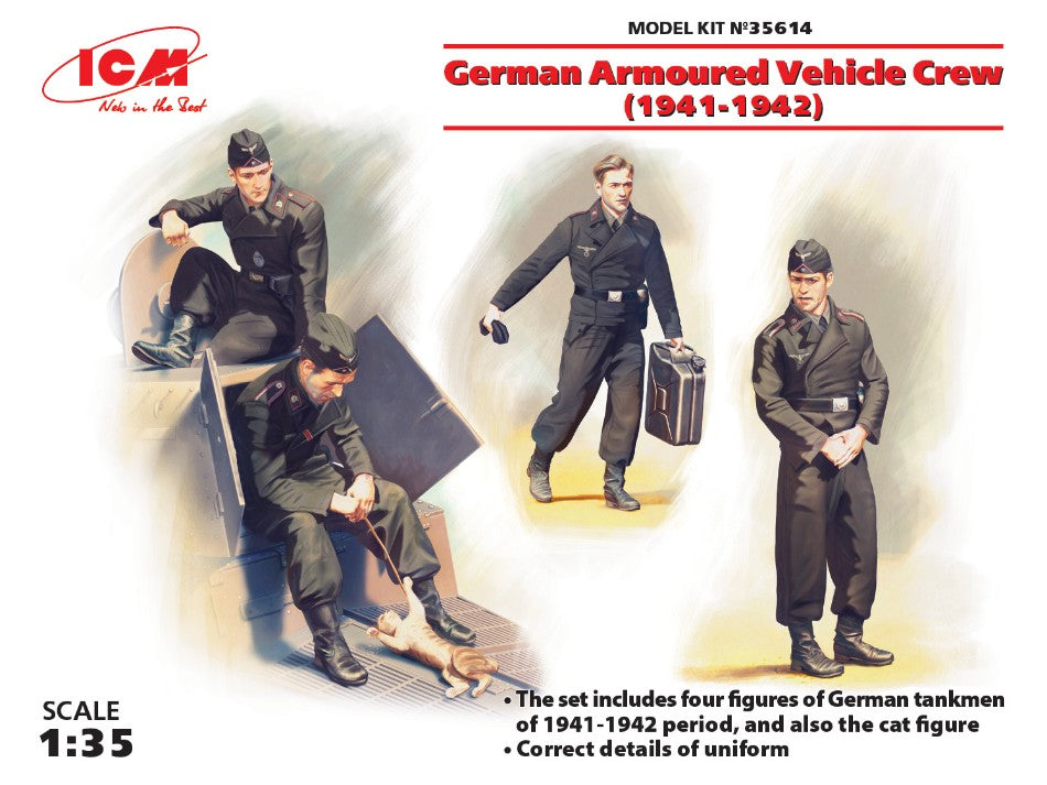 German Armoured Vehicle Crew 1941-1942 4 Figures And Cat Kit – ICM 1:35