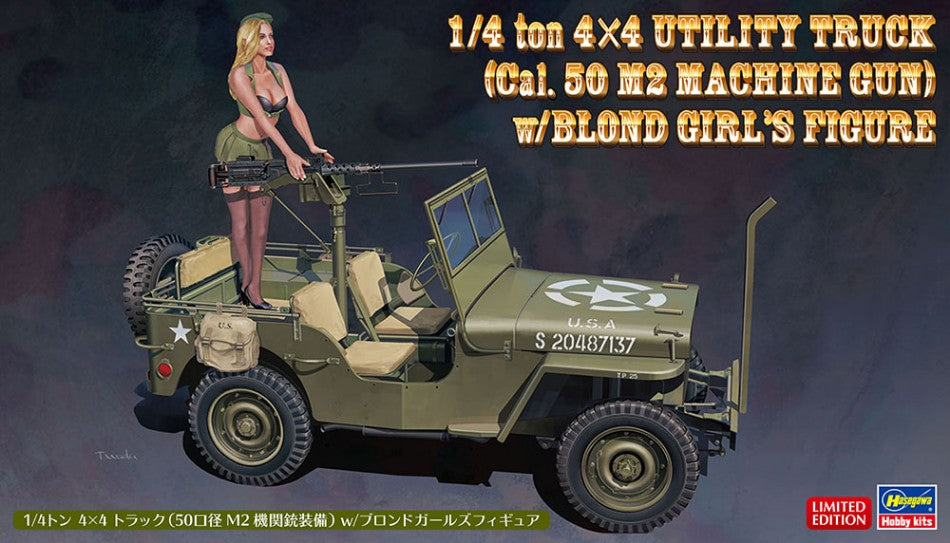 1/4 Ton 4x4 Truck W/CAL.50 M2 Mach Gun W/blonde Girl Figure Kit – Hasegawa 1:24