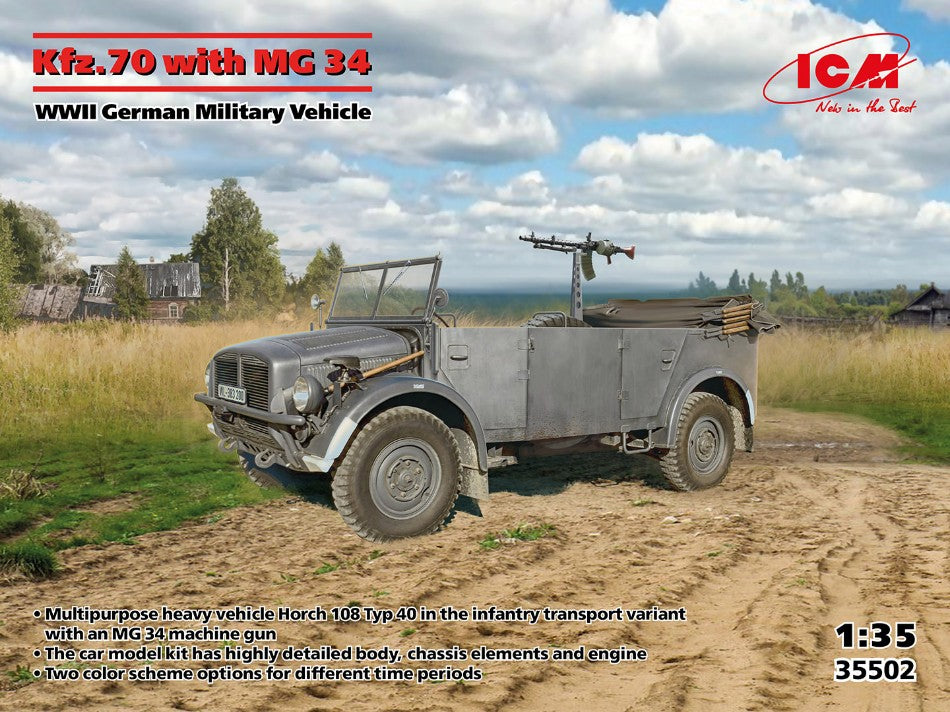 KFZ.70 With Mg 34 WWII German Military Vehicle Kit – ICM 1:35