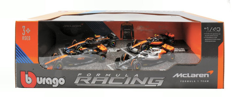 Set Mc Laren Lando Norris Abu Dhabi 2022-BRITAIN-SINGAPORE-MONACO 2023 – Burago 1:43