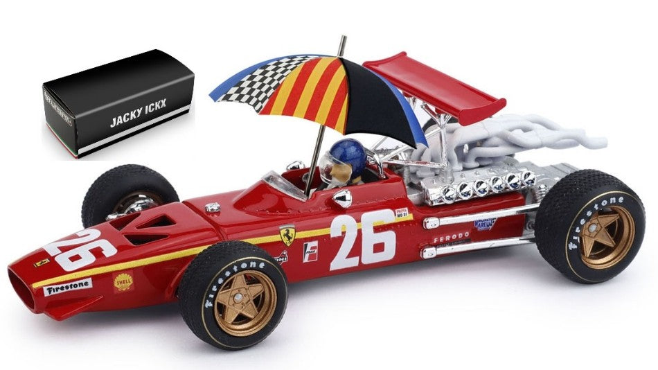 Ferrari 312 F 1 J.ICKX 1968 N.26 Winner France GP + Driver + Umbr. – Brumm 1:43