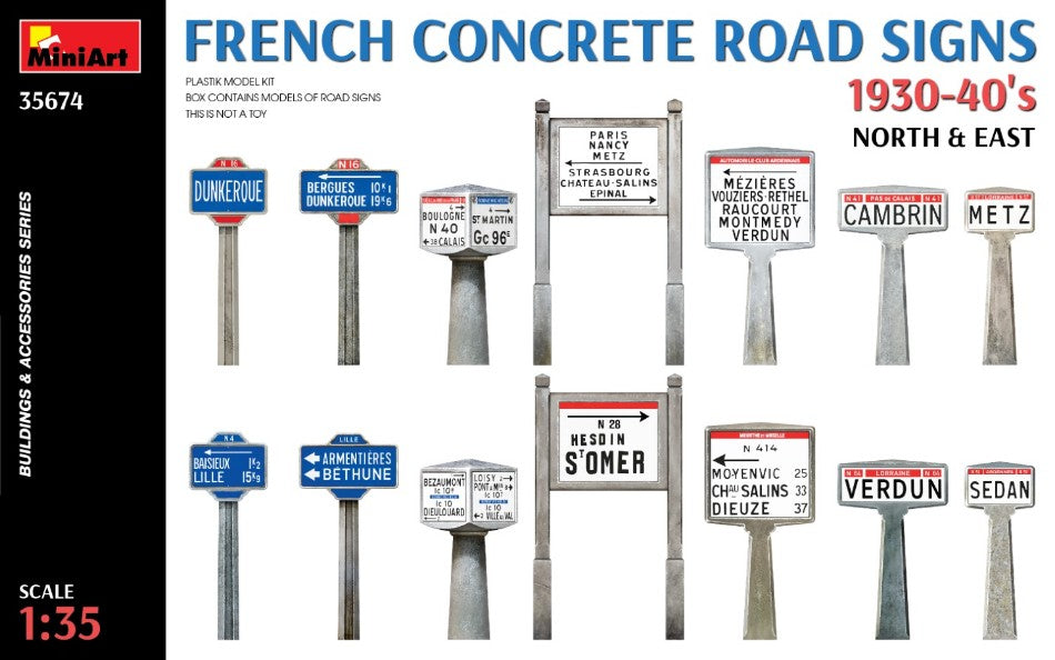 French Concrete Road Signs 1930-40 North & East Kit – Miniart 1:35
