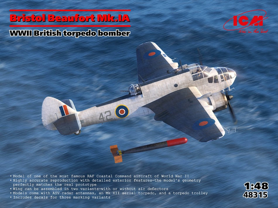 Bristol Beaufort Mk.ia WWII British Torpedo Bomber Kit – ICM 1:48