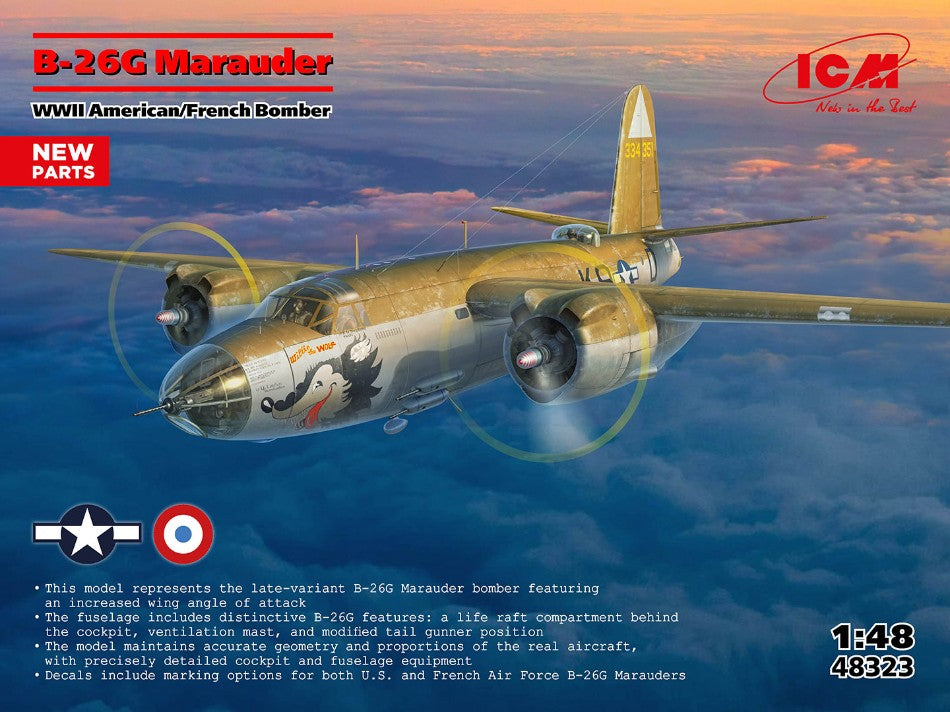 B-26G Marauder WWII American/france Bomber Kit – ICM 1:48