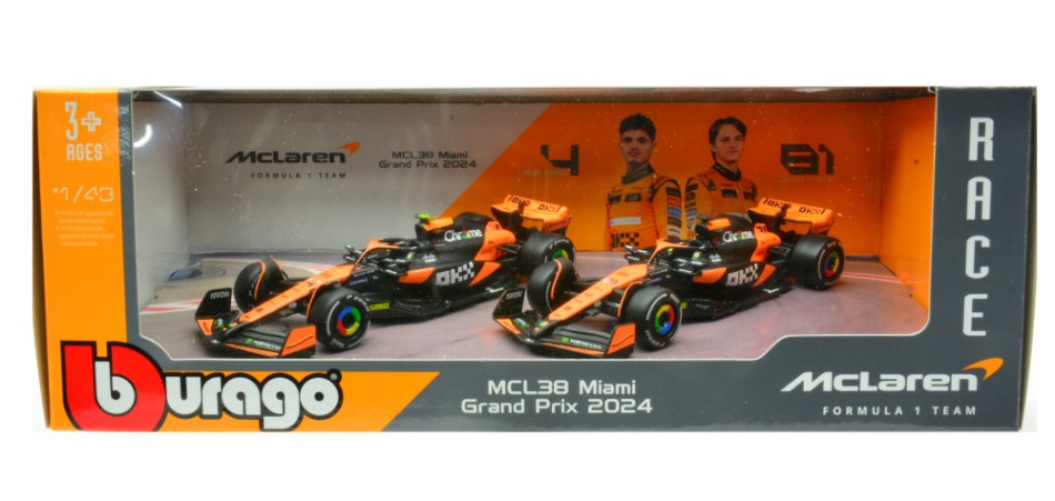 Set Mc Laren MCL38 2024 N.4 Lando Norris + N.81 Oscar Piastri – Burago 1:43