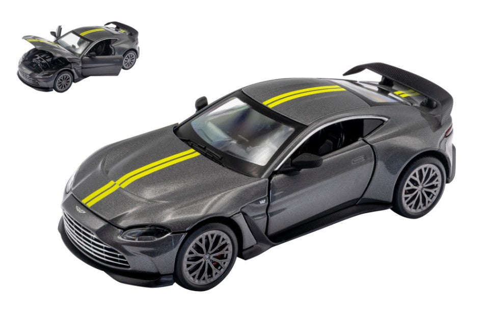 Aston Martin V12 Vantage Silvergun W/yellow Stripes – RE.EL.Toys 1:32