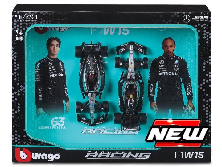 Mercedes F1 W15 Set N.44 L.HAMILTON + N.63 G.RUSSELL 2024 – Burago 1:43
