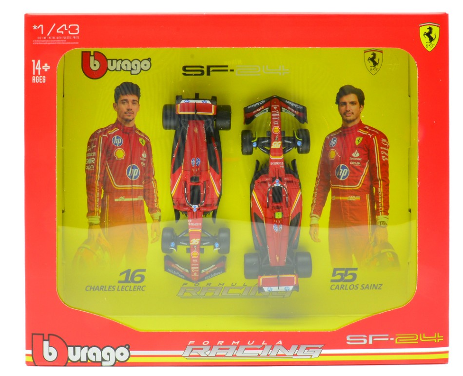 Set Scuderia Ferrari 2024 SF-24 N.16 + SF-24 N.55 – Burago 1:43