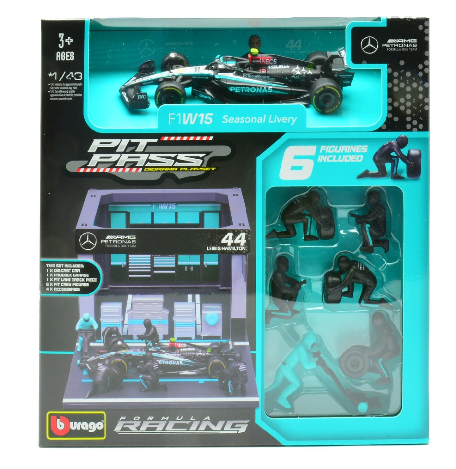 Pit Stop Set Mercedes F1 W14 N.44 Lewis Hamilton 2023 – Burago 1:43