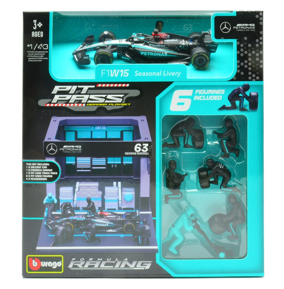 Pit Stop Set Mercedes F1 W14 N.63 George Russell 2023 – Burago 1:43