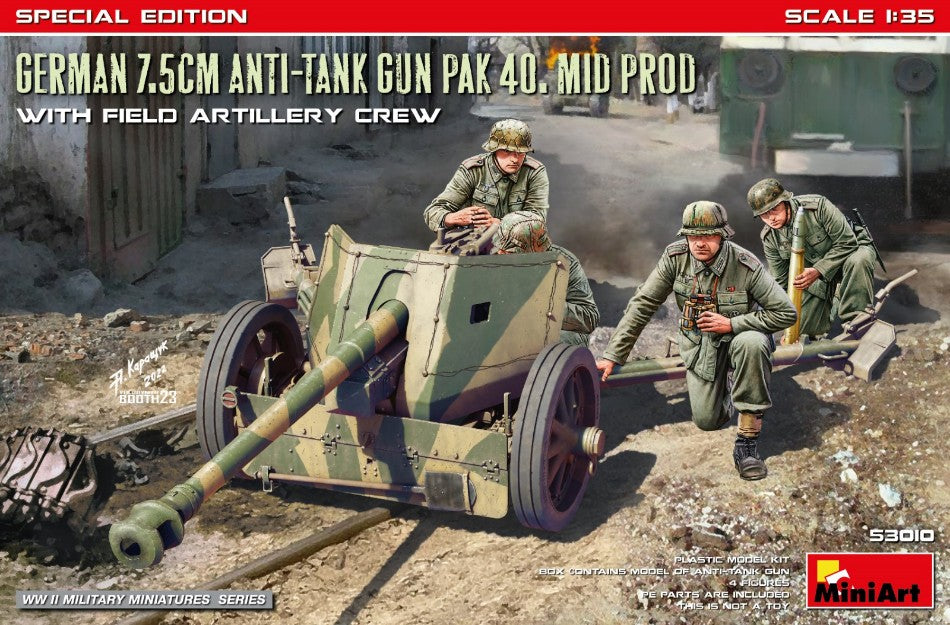 German 7,5 Cm Anti Tank Gun Pak 40 Mid Prod.w/artillery Crew Kit – Miniart 1:35