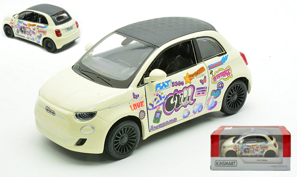 Fiat 500e "livery Edition" Ivory In Window Box -38 Cm 12 – Kinsmart 1:32